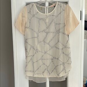 Rebecca Taylor Relaxed Graphic Blouse in Gray Silver